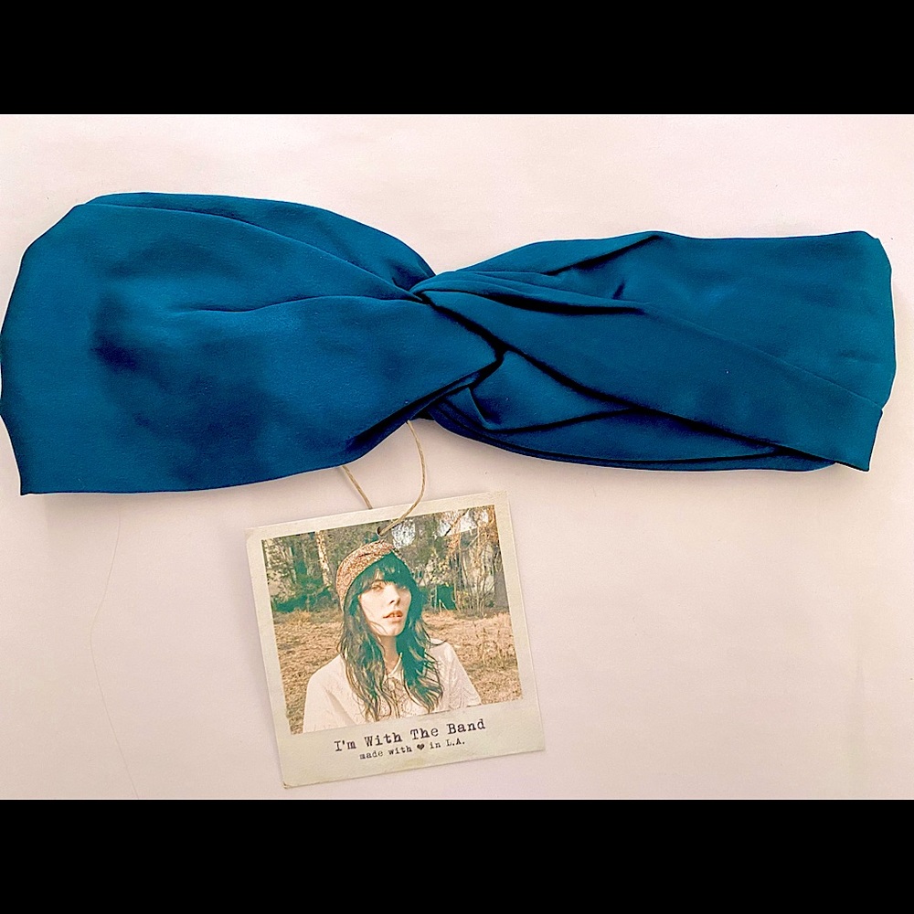 BNWT I’m With The Band 100% SILK Teal Knotted Turban Headband Hair and Head Wrap